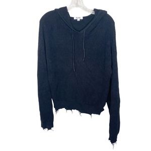 525 Women's Hoodie Sweatshirt Knit Ribbed Raw Hem Long Sleeve Black Size Small